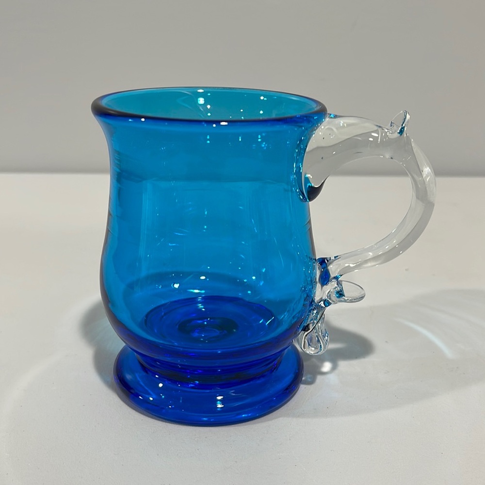 Vintage Hand Blown Blue Glass Pitcher Jug mug small 5” vase 1960s